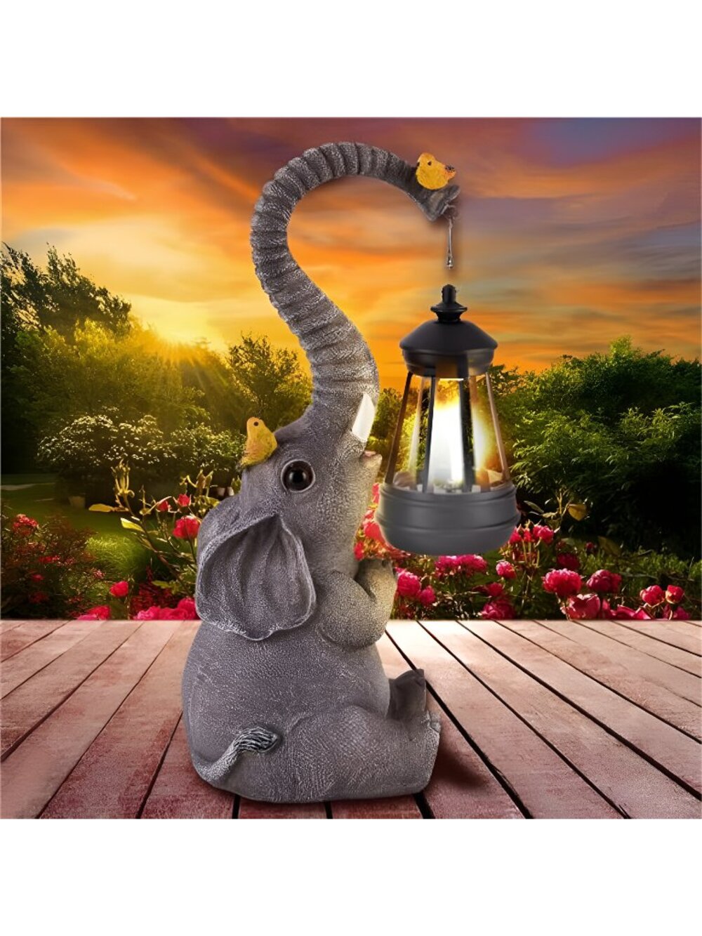 Solar Outdoor Garden Decor Elephant Statues Lights, Lucky Elephant